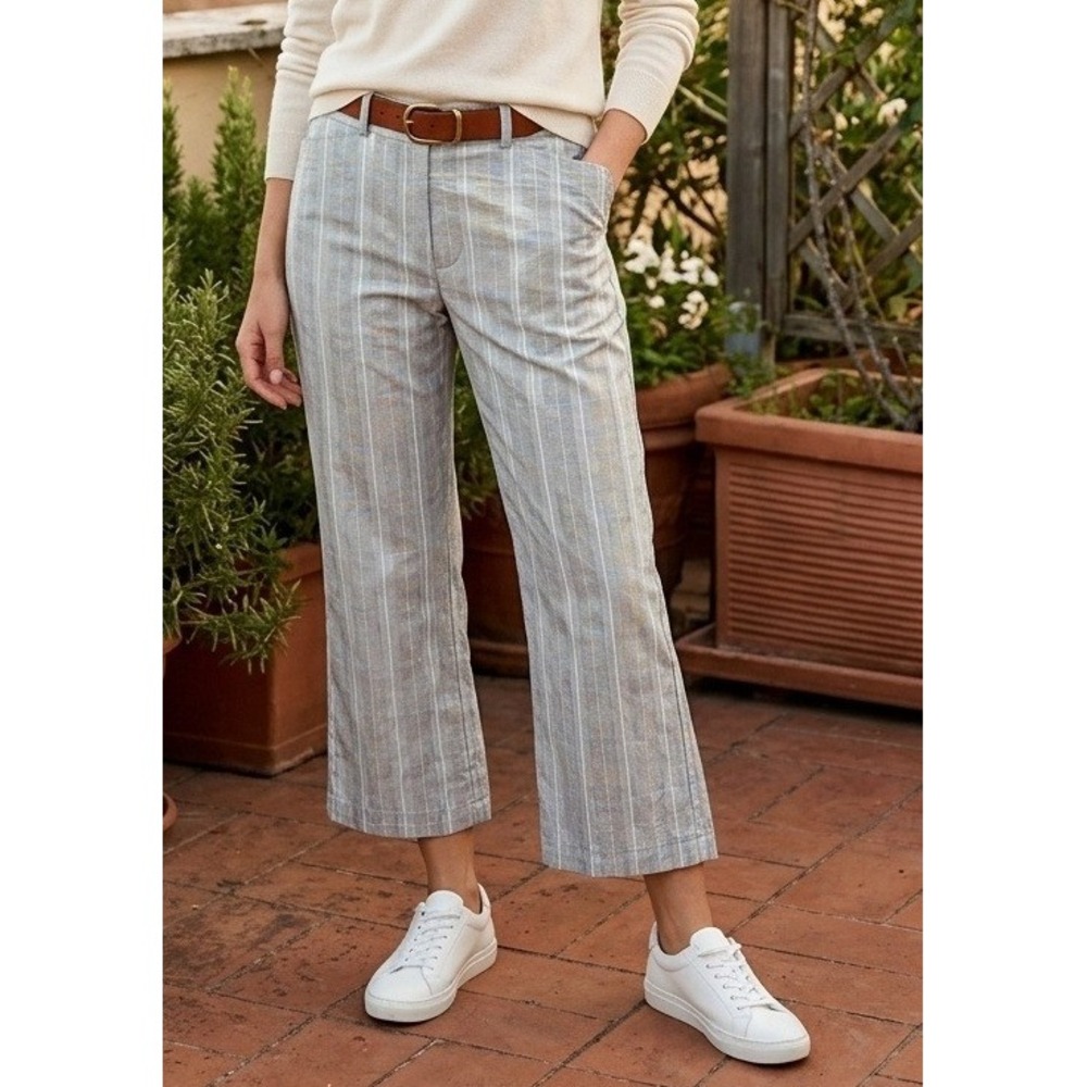 Dockers Plaid Straight Leg Cropped‎ Pants Women's 12 Gray Cotton Stretch Coastal